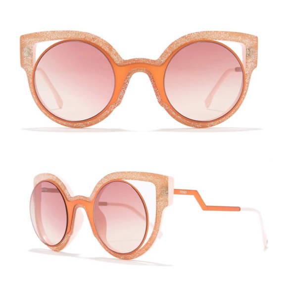 NWT Fendi FF 0137/S 0NUG Orange/Pink Glitter Cat Eye Sunglasses - Picture 1 of 17